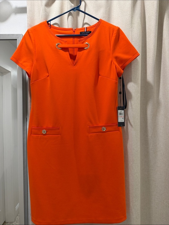 Tommy Hilfiger Dresses & Skirts - Tommy Hilfiger Orange Short Sleeve Sheath Dress with Grommet Detail